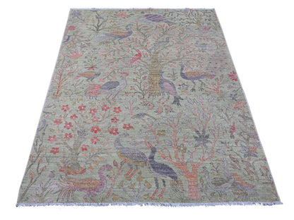 Green 5'0" x 6'2" Oushak / Peshawar Hand knotted Wool Rug - Sku: O089828