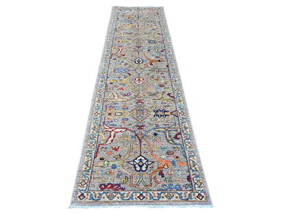 Peshawar Oushak hand-knotted wool runner in Gray & Ivory, 2'11" x 10'10" — SKU O089830