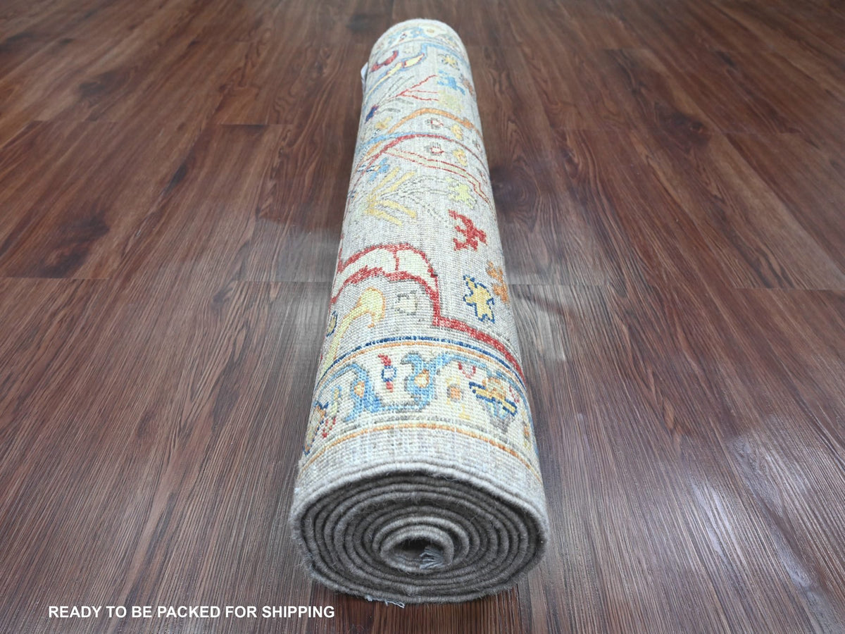 Peshawar Oushak hand-knotted wool runner in Gray & Ivory, 2'11" x 10'10" — SKU O089830 (view 4)