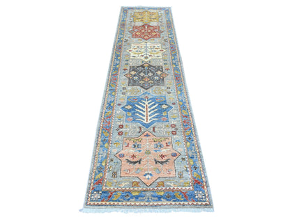 Peshawar Oushak hand-knotted wool runner in Gray & Blue, 2'7" x 10'2" — SKU O089831