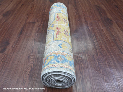 Peshawar Oushak hand-knotted wool runner in Gray & Blue, 2'7" x 10'2" — SKU O089831 (view 4)