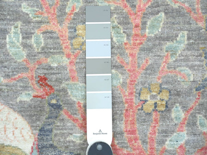 Grey 2'7" x 11'8" Oushak And Peshawar Hand knotted Wool Rug - Sku: O089839