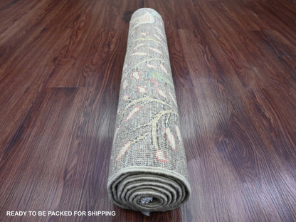 Grey 2'4" x 6'1" Oushak And Peshawar Hand knotted Wool Rug - Sku: O089840