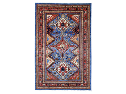 Blue 5'11" x 9'0" Oushak And Peshawar Hand knotted Wool Rug - Sku: O089844