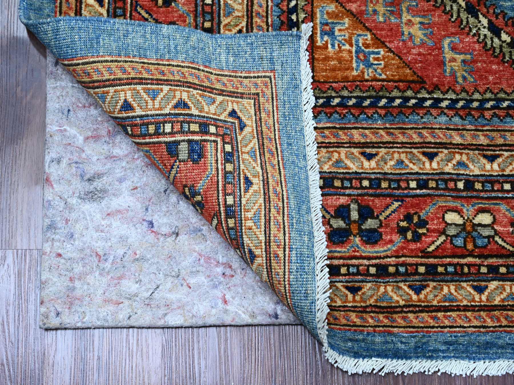 Qashqai Oushak hand-knotted wool rug in Blue & Red, 5'11" x 9' — SKU O089844 (view 2)