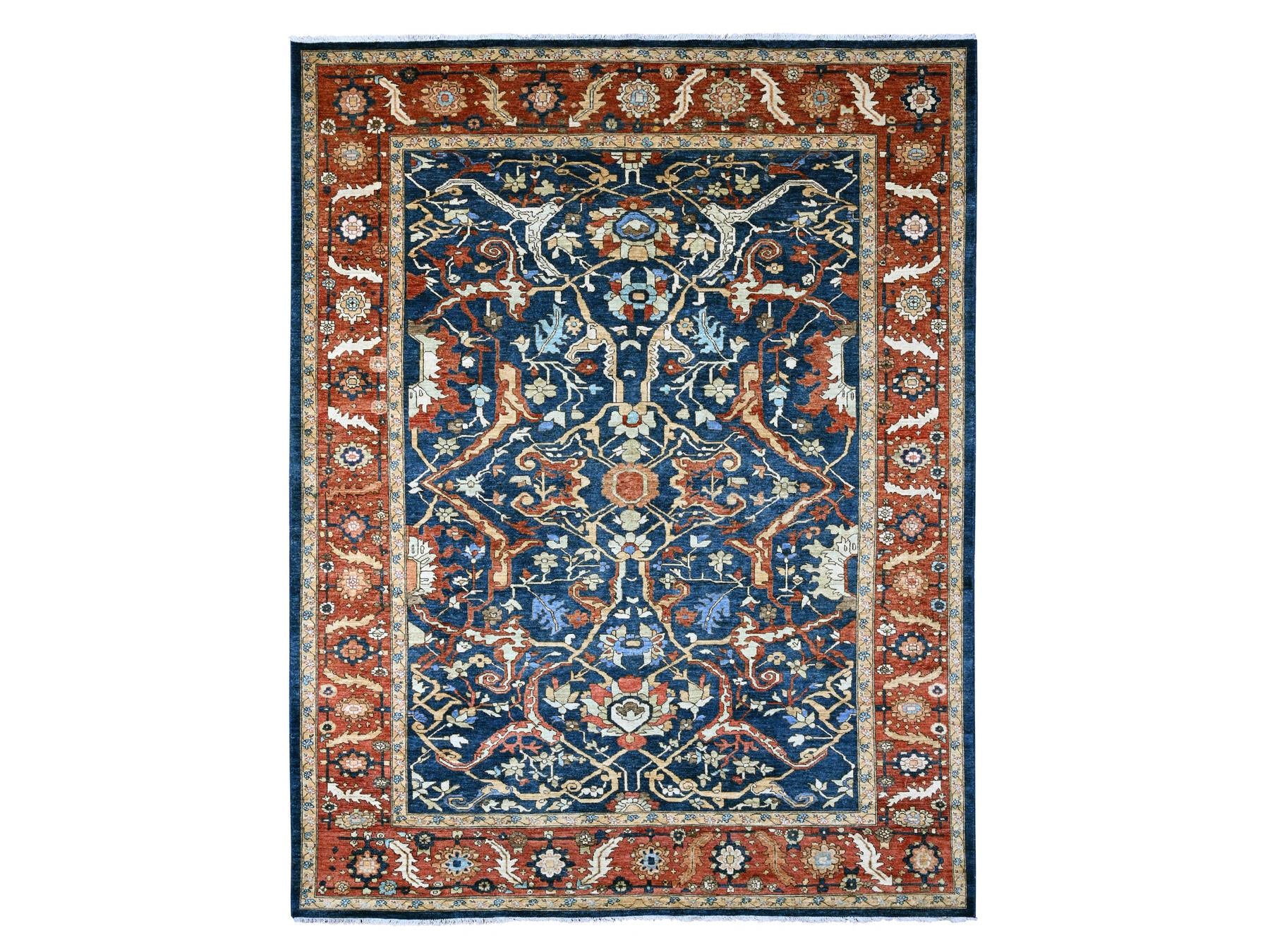 Heriz Oushak hand-knotted wool rug in Blue & Red, 9'1" x 11'8" — SKU O089852