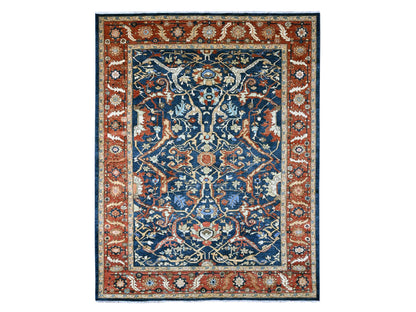 Blue 9'1" x 11'8" Oushak And Peshawar Hand knotted Wool Rug - Sku: O089852