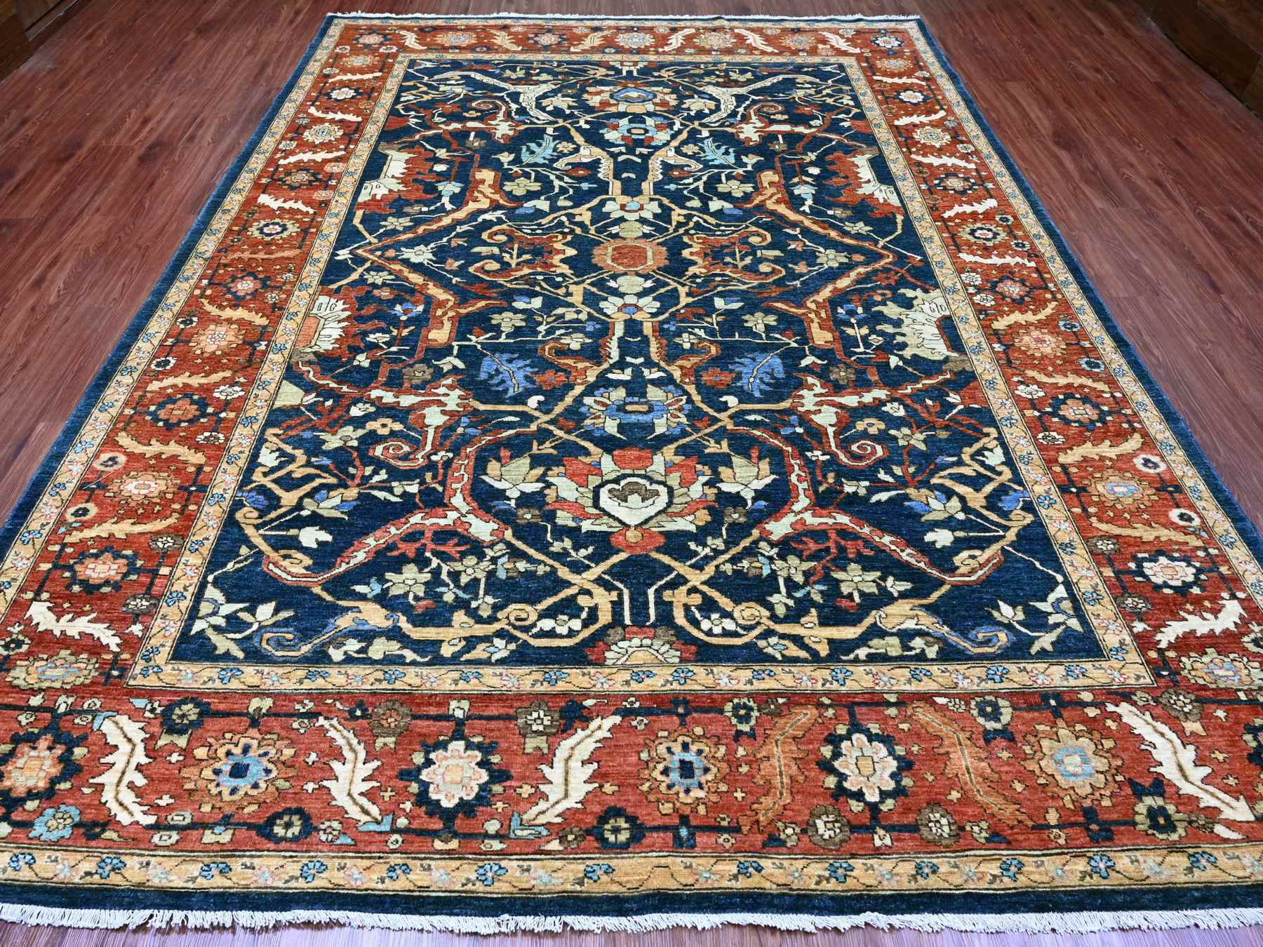Heriz Oushak hand-knotted wool rug in Blue & Red, 9'1" x 11'8" — SKU O089852 (view 2)