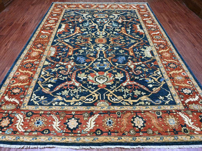Blue 9'1" x 11'8" Oushak And Peshawar Hand knotted Wool Rug - Sku: O089852