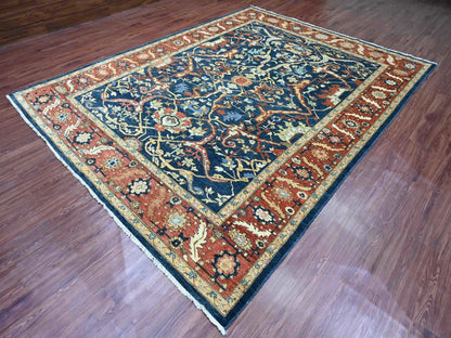 Blue 9'1" x 11'8" Oushak And Peshawar Hand knotted Wool Rug - Sku: O089852