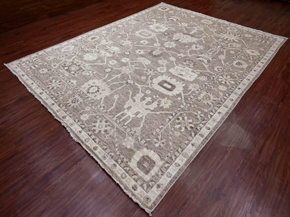 Brown 9'0" x 11'9" Oushak / Peshawar Hand knotted Wool Rug - Sku: O089867