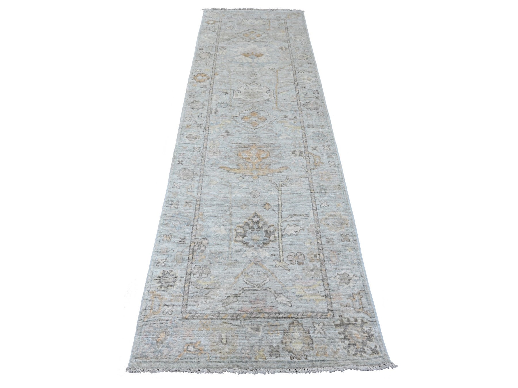 Gray 2'11" x 9'9" Oushak / Peshawar Hand knotted Wool Rug - Sku: O089874