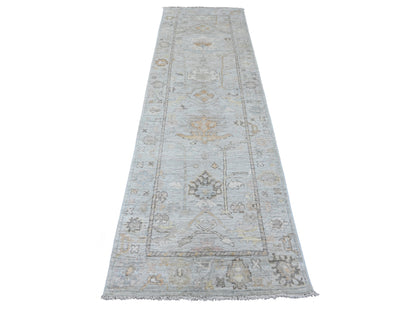 Grey 2'11" x 9'9" Oushak And Peshawar Hand knotted Wool Rug - Sku: O089874