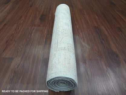 Grey 2'11" x 9'9" Oushak And Peshawar Hand knotted Wool Rug - Sku: O089874