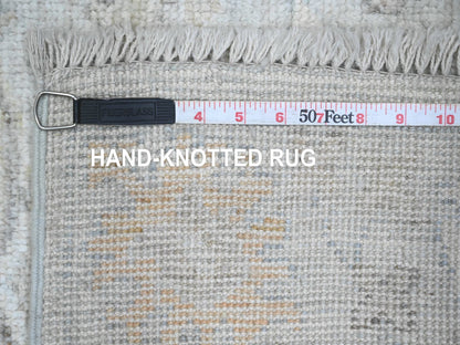 Grey 2'11" x 9'9" Oushak And Peshawar Hand knotted Wool Rug - Sku: O089874