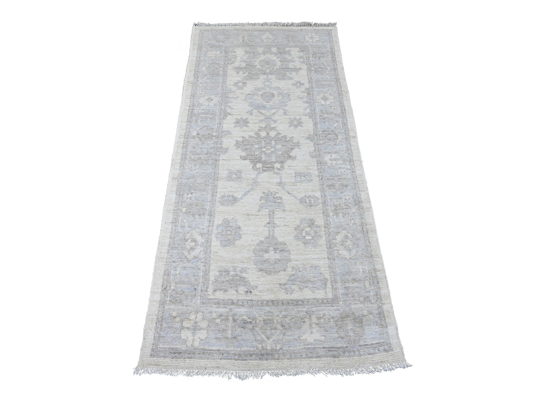 Ivory 2'8" x 6'0" Oushak / Peshawar Hand knotted Wool Rug - Sku: O089876