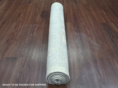 Ivory 2'8" x 6'0" Oushak And Peshawar Hand knotted Wool Rug - Sku: O089876