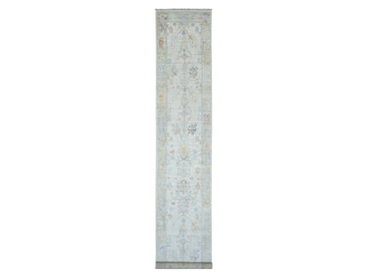 Oushak hand-knotted wool runner in Ivory & Green, 2'8" x 15'7" — SKU O089879