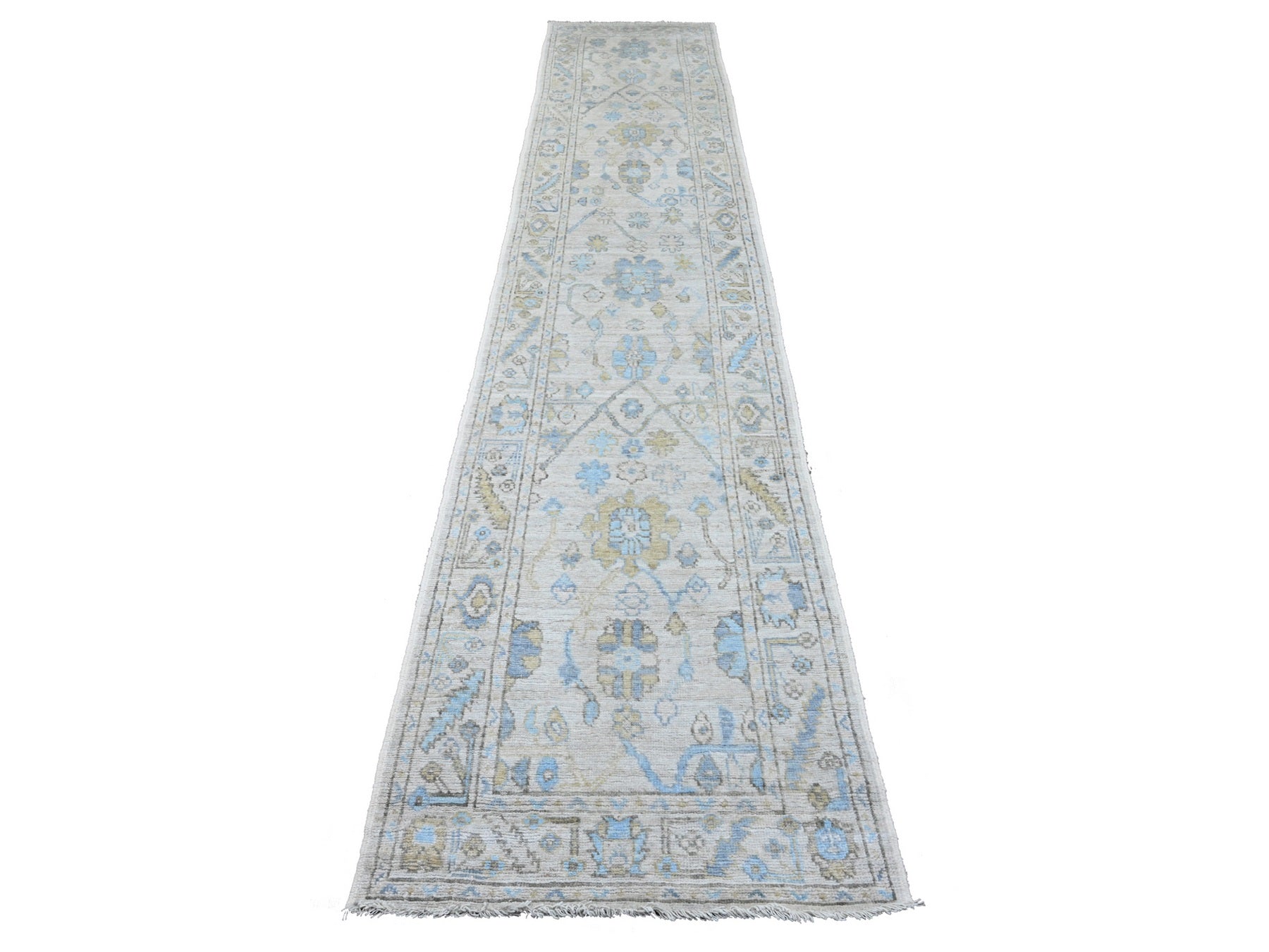 Ivory 2'8" x 13'6" Oushak / Peshawar Hand knotted Wool Rug - Sku: O089892