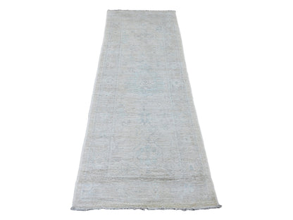 Ivory 2'9" x 7'7" Oushak And Peshawar Hand knotted Wool Rug - Sku: O089893