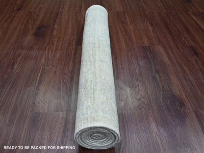 Ivory 2'9" x 7'7" Oushak And Peshawar Hand knotted Wool Rug - Sku: O089893