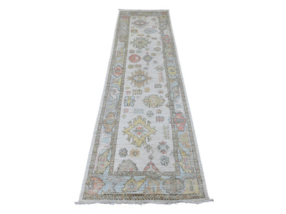 Ivory 2'7" x 9'8" Oushak And Peshawar Hand knotted Wool Rug - Sku: O089902