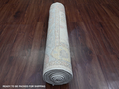 Oushak Oushak hand-knotted wool runner in Ivory & Light Blue, 2'7" x 9'8" — SKU O089902 (view 4)