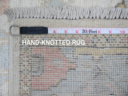 Oushak Oushak hand-knotted wool runner in Ivory & Light Blue, 2'7" x 9'8" — SKU O089902 (view 6)