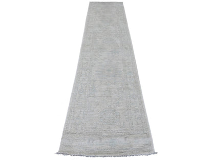Grey 2'7" x 11'7" Oushak And Peshawar Hand knotted Wool Rug - Sku: O089903
