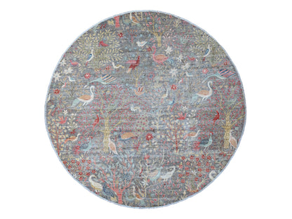 Grey 9'8" x 9'9" Oushak And Peshawar Hand knotted Wool Rug - Sku: O089908