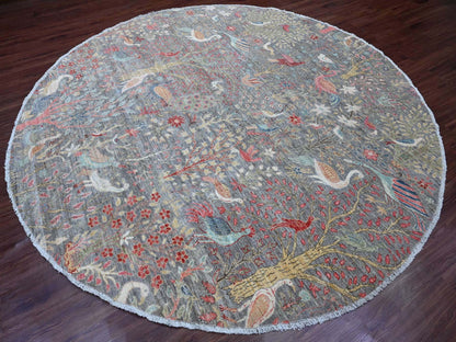 Grey 9'8" x 9'9" Oushak And Peshawar Hand knotted Wool Rug - Sku: O089908