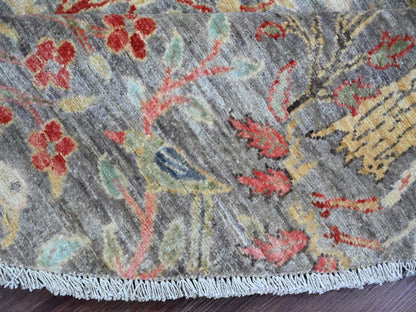 Grey 9'8" x 9'9" Oushak And Peshawar Hand knotted Wool Rug - Sku: O089908