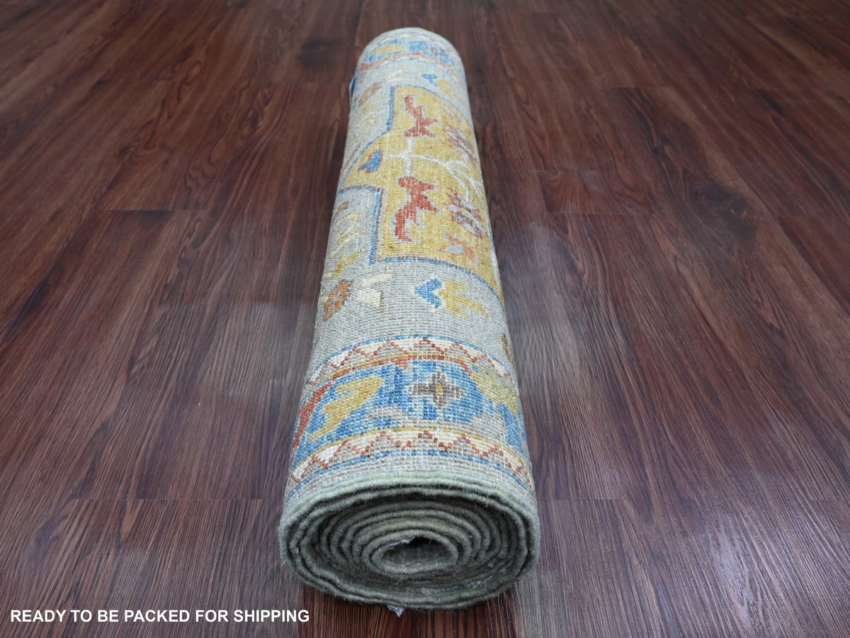 Peshawar Oushak hand-knotted wool runner in Gray & Blue, 2'7" x 10'2" — SKU O089912 (view 4)