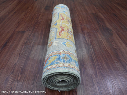 Peshawar Oushak hand-knotted wool runner in Gray & Blue, 2'7" x 10'2" — SKU O089912 (view 4)