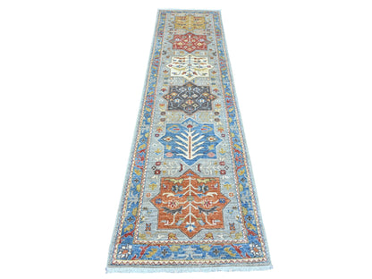 Peshawar Oushak hand-knotted wool runner in Gray & Blue, 2'7" x 10'2" — SKU O089917