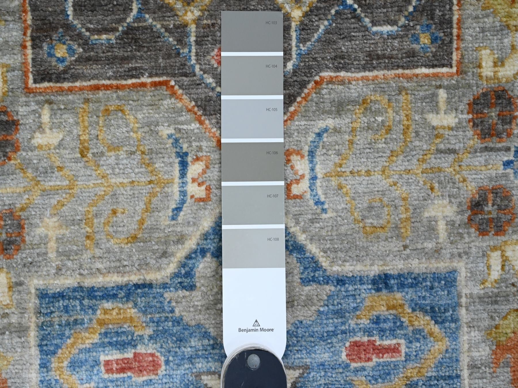 Peshawar Oushak hand-knotted wool runner in Gray & Blue, 2'7" x 10'2" — SKU O089917 (view 3)