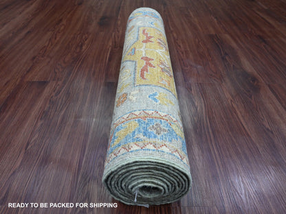 Grey 2'7" x 10'2" Oushak And Peshawar Hand knotted Wool Rug - Sku: O089917
