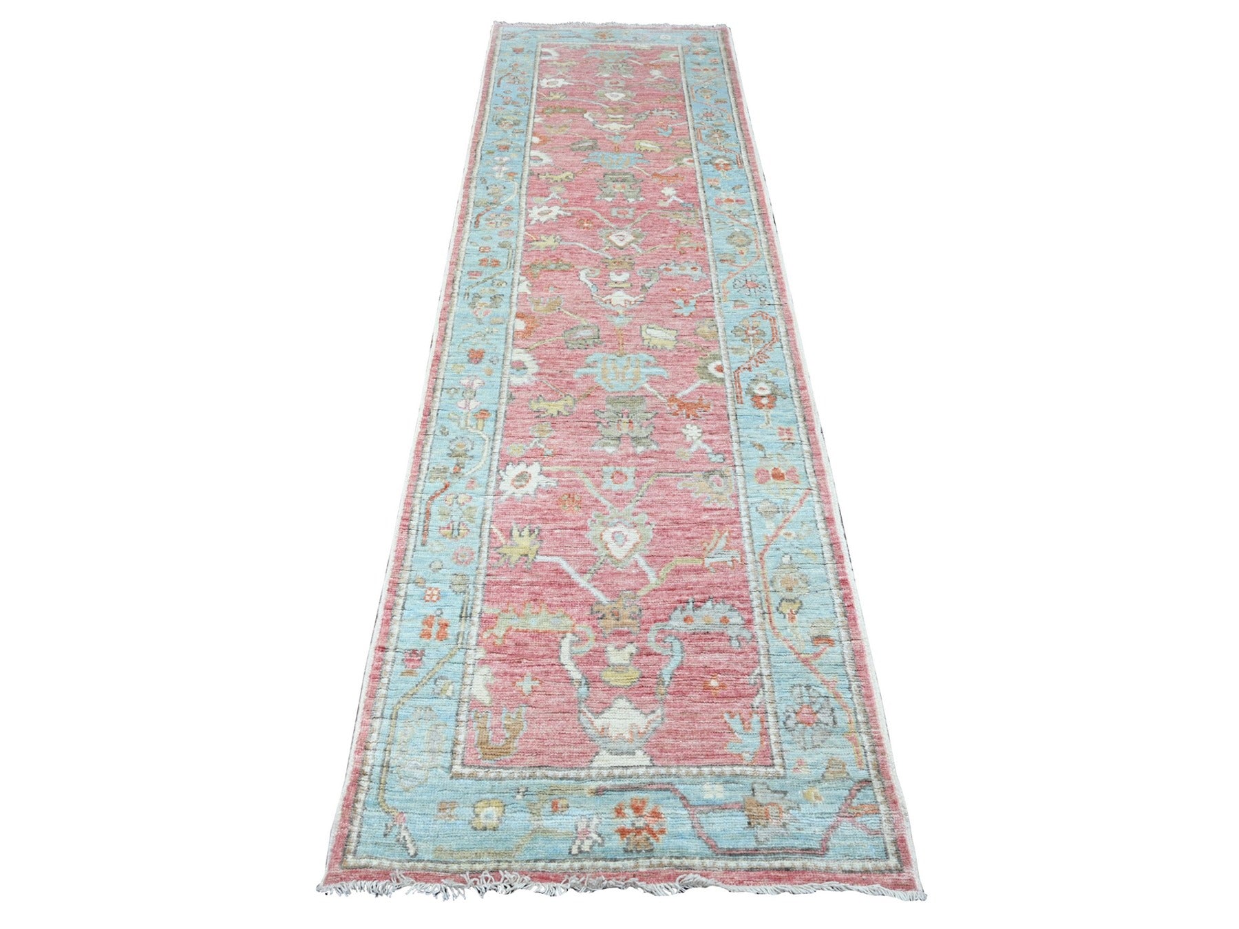 Pink 2'9" x 9'5" Oushak / Peshawar Hand knotted Wool Rug - Sku: O089925