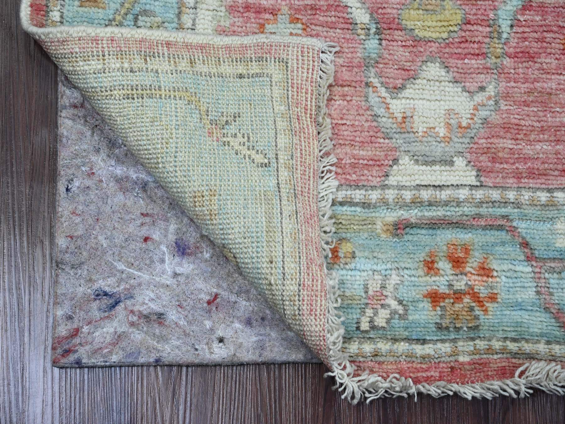 Oushak Oushak hand-knotted wool runner in Pink & Light Blue, 2'9" x 9'5" — SKU O089925 (view 2)