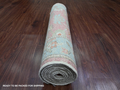 Oushak Oushak hand-knotted wool runner in Pink & Light Blue, 2'9" x 9'5" — SKU O089925 (view 4)