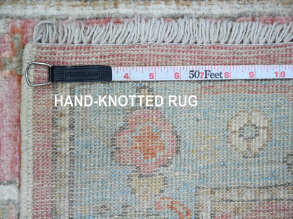 Oushak Oushak hand-knotted wool runner in Pink & Light Blue, 2'9" x 9'5" — SKU O089925 (view 6)