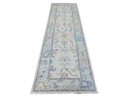 Ivory 3'0" x 10'1" Oushak And Peshawar Hand knotted Wool Rug - Sku: O089926
