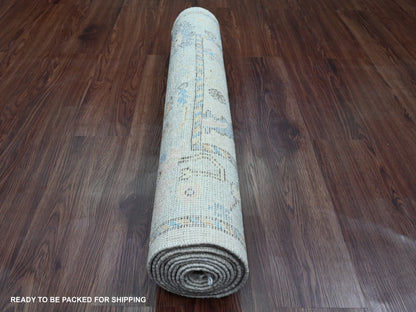 Ivory 3'0" x 10'1" Oushak And Peshawar Hand knotted Wool Rug - Sku: O089926