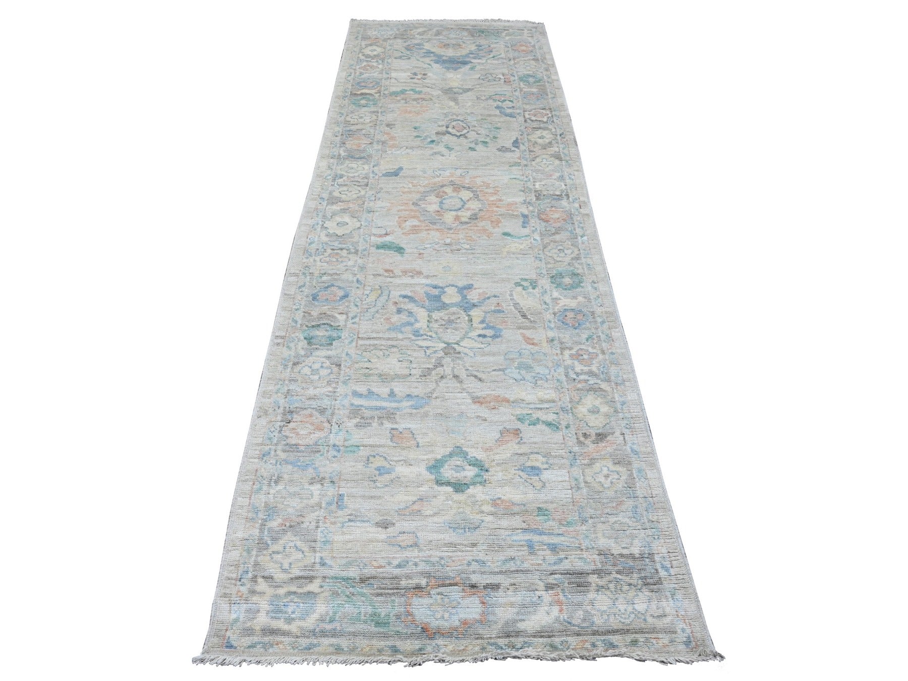 Gray 3'1" x 10'0" Oushak / Peshawar Hand knotted Wool Rug - Sku: O089930