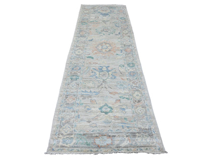 Grey 3'1" x 10'0" Oushak And Peshawar Hand knotted Wool Rug - Sku: O089930