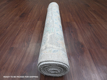 Grey 3'1" x 10'0" Oushak And Peshawar Hand knotted Wool Rug - Sku: O089930