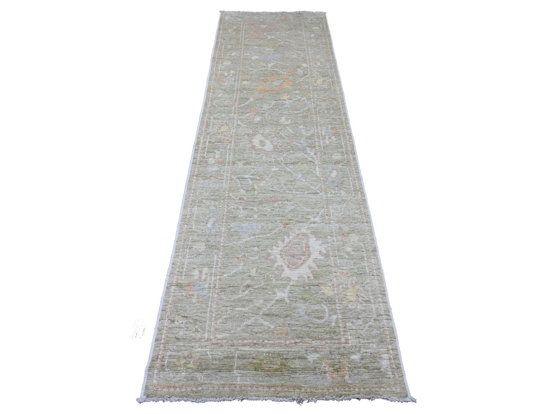 Green 2'9" x 9'11" Oushak / Peshawar Hand knotted Wool Rug - Sku: O089937