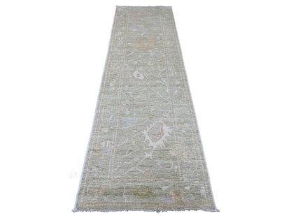 Green 2'9" x 9'11" Oushak / Peshawar Hand knotted Wool Rug - Sku: O089937