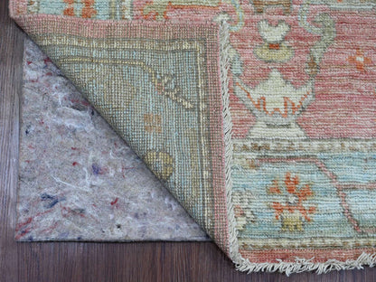 Oushak Oushak hand-knotted wool runner in Pink & Light Blue, 2'9" x 9'7" — SKU O089939 (view 2)