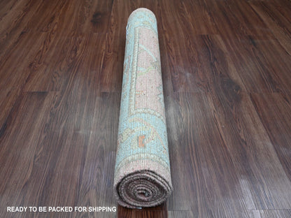Oushak Oushak hand-knotted wool runner in Pink & Light Blue, 2'9" x 9'7" — SKU O089939 (view 4)
